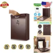 Durable Large Wall Mount Mailbox - Stylish Brown Secure Drop Box with Lock