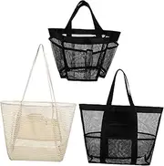 [Baluue] 3pcs Lightweight Mesh Beach Tote Bag Large Capacity Shoulder Bags for Women Stylish Travel Camping Vacation Accessories for Beach Pool Outdoor Use