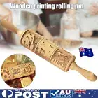 Christmas Wooden Embossing Rolling Pin Engraved Baking Cookies Cake Roller VP