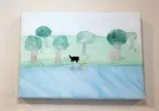 Original One Of A Kind Art On Stretched Canvas "Dog Reflection"