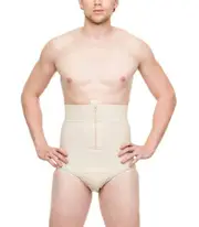Isavela Male High-Waist Abdominal Cosmetic Surgery Compression Brief w/ Zippers - Beige