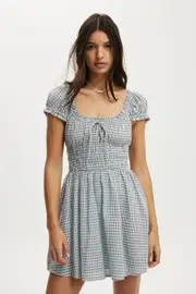 [Cotton On Women] Cotton On Women - Jasmine Sleeved Mini Dress - Blue check 16 BLUE CHECK