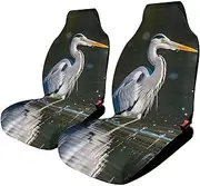 HETVBNS Breathable Car Seat Cover Gray Heron Print in Water Car Front Seat Protector with Elastic Band Edge Auto Seats Cushions Cars Interior Accessories Fit SUV Sedan Van Truck 2PCS