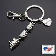 Train Engine & Cars Metal 3D Locomotive Keyring Keychain Key Chain Grandpa Gift