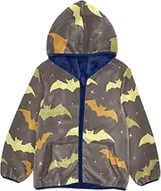 [GuoChe] Big Girls Jackets With Sherpa Lining Happy Halloween Funny Bats Toddler Boy Coat Navy Blue Baby Zip Up Jacket