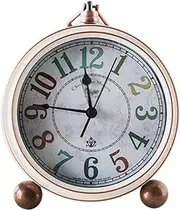 alarm clock bedroom American Retro Silent Small Alarm Clock Mediterranean Children Student Desk Clock Bedroom Living Room Decoration Desk Clock Alarm Clock Table Clock bedside clock (Color : E) Aqiong