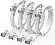 4Pack Cat 6 Ethernet Cable 3ft Flat Internet Network Cables (Ultra Short RJ45 Ethernet Connector) Right Angle Cat6 Ethernet Patch Cable Short - White Computer Cable for Modem, Router, Computer