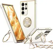 [XYZ] for Galaxy S23 Ultra Case with Stand, for Samsung Galaxy S23 Ultra Case with Double Ring, Women Girls Bling Luxury Protective Phone Case Heart for Samsung S23 Ultra, White