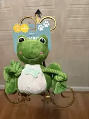 FRINGE Interactive Frog Plush Dog Toy With Squeaky & Clinker 8.5”