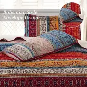 NEW! ~ COZY BOHO CHIC SOUTHWEST RED ORANGE BEIGE AQUA BLUE BOHEMIAN QUILT SET