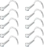 [DGhera] Nose Rings Studs: 10Pcs 20G 316L Surgical Steel Nose Studs Hypoallergenic Corkscrew Nose Piercing Stud Cubic Zirconia Jewelry for Women Men