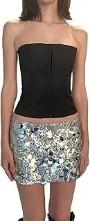 [PMIYS] Women Glitter Belly Dance Skirt Tassel Fringe Hip Scarf High Waist Sparkly Party Mini Sequin Skirts