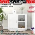 Sideboard High Gloss White Engineered Wood Storage Cabinet Cupboard Organiser