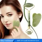 Natural Jade Stone Crystal Facial Roller Massager Tool Gua Sha Scrape Board Set