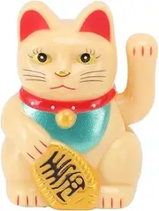 Chinese Lucky Cat Solar Light Waving Arm Induction Statue Figurine Home Car Ornaments (Sit Up Straight Yellow)