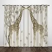 Exquisite Bedroom Blackout Curtains, Cartoon Cute Giraffe Trees 79x63 Inch Heat Insulation Blackout Children's Curtains,3D lackout Curtains, Suitable for Living Room Bedroom Childre