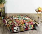 Indian Floor Pillow Black Patchwork Meditation Cushion Cover Dog Bed Square 35"