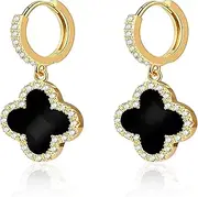[YQkangzhu] Gold Clover Dangle Earrings for Women, 14K Gold Plated Small Huggie Hoop Drop Dangle Earrings, Stylish Four-leaf Clover Earrings, Good Luck Charms Sparkling Earrings for Girls Jewelry Gifts