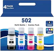 502 High Colour Accuracy Ink Bottles Replacement for Epson T502 522 for Refill Ecotank 2850 3850 15000 4850 4800 2400 4750 3760 3700 2760 2700 3830 4760 ST-4000 3000 2000 Printer BK C M Y 4 Bottles