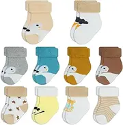 [ZERULETS] Baby Socks First Socks Cotton Terry Warm Baby Thermal Thick Socks 12 Pairs Newborn Socks Baby Winter Sock for Baby 0-36 Months, Bear Fox, 0-6 Months