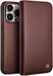 Case for iPhone 15 Plus Slim Card Slot Holder Holster Top Layer Genuine Leather Bracket Corner Protection Cover Luxury Wallet Case for iPhone 15 Plus (Brown, 6.7 inch)