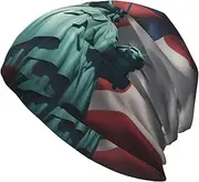 [CADREWY] Statue of Liberty Flag Print Comfortable Unisex Adult Men Knit Hat Stylish Beanie for Winter Running Outdoor Black, Black, One Size, Black, One Size