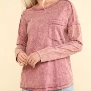 New In Boutique Mauve Mineral Washed Casual Knit Top NWT size Large