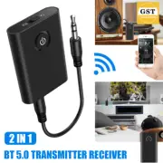 NEW Bluetooth 5.0 Transmitter and Receiver 2 in 1 Wireless 3.5mm Adapter AU