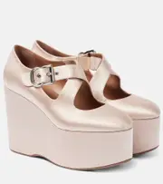 [Alaia] Alaïa 110 satin platform wedges AU 7 beige