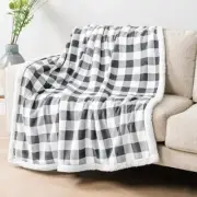 Light Grey Buffalo Plaid Sherpa Throw 60 x 80 Inches Checker Light Gray