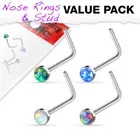 4 Pcs Simulated Opal Set Surgical Steel L Bend Nose Stud Ring Piercing 20g