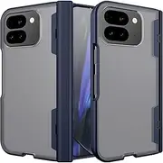 [Miimall] for Google Pixel 9 Pro Fold Case with Hinge Protection, [Support Wireless Charging] [Built-in Glass Screen Protector], PC Clear Back Heavy Duty Full Protective Cover for Pixel 9 Pro Fold-Blue