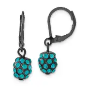 Fashion 1928 Jewelry Black-Plated Teal Glass Stones Fireball Dangle Leverback Earrings