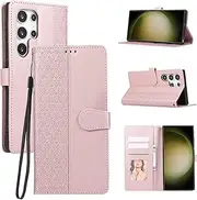 [Asuwish] Mobile Phone Case for Samsung Galaxy S24 Ultra 5G Case with Screen Protector Card Slot Foldable Leather Wallet Stand S24Ultra 24S S 24 24Ultra Mobile Phone Cases Protective Cover Phone Case