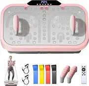 ENOWPO Vibration Plate Exercise Machine, Vibrating Fitness Platform Whole Body Shake Board Workout Equipment Fat Burner Vibrate Stand with Bluetooth Resistance Bands for Women Men Home Sport Gym-Pink