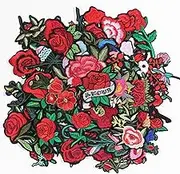 60Pcs Flower Embroidered Patches Random Assorted Styles Iron on Patches Rose Flower DIY Sew Applique Repair Patch for Clothes DIY Accessories