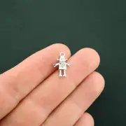 6 Robot Charms Antique Silver Tone With Inset Rhinestones - So Cute - SC7246