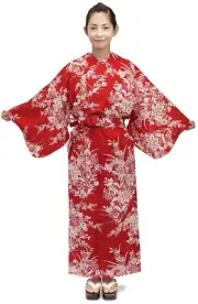 Women's Yukata Robe Japanese Summer Kimono - Lily Red