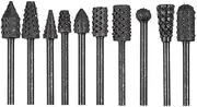 Yakamoz 10Pcs Rotary Burr Rasp Set, 1/8''(3mm) Shank Carbon Steel Wood Carving File Rasp Drill Bits Set for DIY Woodworking Wood Plastic Carving Polishing Grinding Engraving