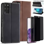 For Samsung Galaxy S20/S20 Plus Leather Wallet Case Cover+Privacy Tempered Glass