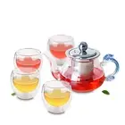 Tea Set - Heat Resistant Glass Teapot w/ Stainless Steel Infuser +4x Cups