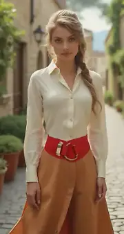 Women Red Western Elastic Fashion Belt Gold Hook Buckle Adjustable Band Fit S M