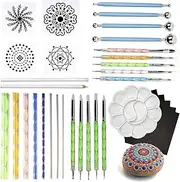 THE TWIDDLERS - 35 Piece Mandala Dotting Tools Stencil Kit, with Acrylic Paint Tray - Rock Stone Painting Canvas & Nail Arts Kids' Mandalas