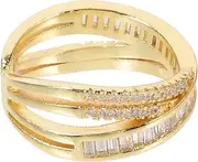 [Healeved] Geometric Design Rhinestone Ring Fashionable Open Ring for Women Adjustable Size Statement Jewelry