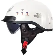Retro Motorcycle Half Helmet,German Open Face Motorcycle Helmet,DOT Approved Motorcycle Half Helmets with Quick Release Buckle Skull Cap Scooter Moped Helmet for Men and Women (Color : B, Size : L=5