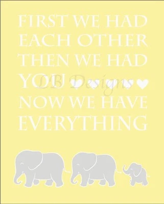 Gender Neutral Elephant Nursery Print, Jungle Nursery Decor 8x10
