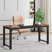 Tribesigns Modern Computer Desk, 63 x 23.6 inch Large Office Desk Computer Table Study Writing Desk Workstation for Home Office, Rustic Brown/Black