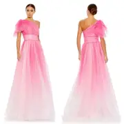 Mac Duggal 20377 One-Shoulder Ombre Glitter Formal Dress NWT Size 2 NWT
