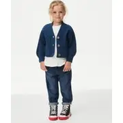 Girls M&S Collection Chunky Knit Cardigan (2-8 Yrs) - Navy