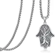 [KATHLU] Tree of Life Necklace Sterling Silver Family Tree Pendant Necklace Hamsa Hand Necklace Jewelry Gifts for Women Men, 25mm/0.98inch, Sterling Silver, Cubic Zirconia